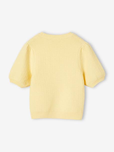 Short Sleeve Jumper in Fancy Knit for Girls pale yellow - vertbaudet enfant 