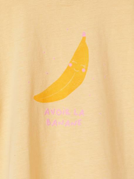 Tee-shirt motif pop fille manches courtes à revers abricot+jaune pâle - vertbaudet enfant 