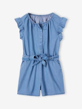 -Jumpsuit in Lightweight Denim, Ruffles on the Sleeves, for Girls