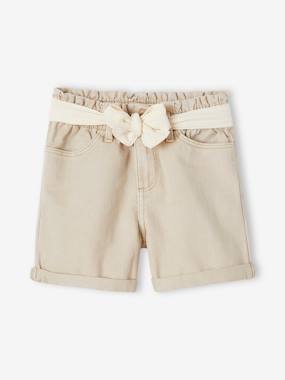 Paperbag Shorts in Cotton Gauze, with Belt, for Girls  - vertbaudet enfant
