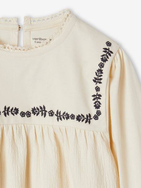 Blouse-Like Top with Embroidered Flowers, for Girls vanilla - vertbaudet enfant 