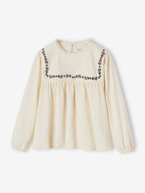 Blouse-Like Top with Embroidered Flowers, for Girls  - vertbaudet enfant