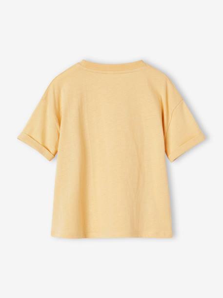 Tee-shirt motif pop fille manches courtes à revers abricot+jaune pâle - vertbaudet enfant 
