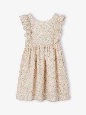 -Frilly Occasion Wear Dress with Flower Motifs for Girls