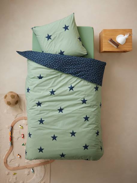 Children's Duvet Cover + Pillowcase Set, DREAM BIG, basics Green/Print - vertbaudet enfant 