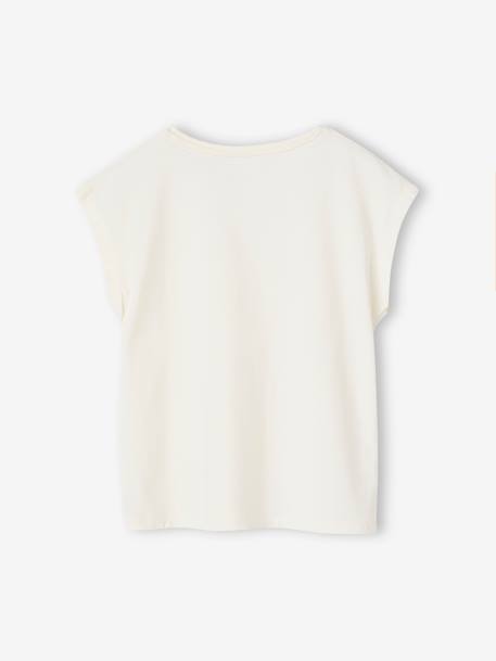 Tee-shirt fille uni fantaisie manches courtes personnalisable écru+marine+rose bonbon+vert d'eau - vertbaudet enfant 