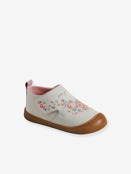 Fabric Indoor Shoes in Printed Fabric, with Hook-&-Loop Strap, for Babies chambray blue+printed white - vertbaudet enfant 