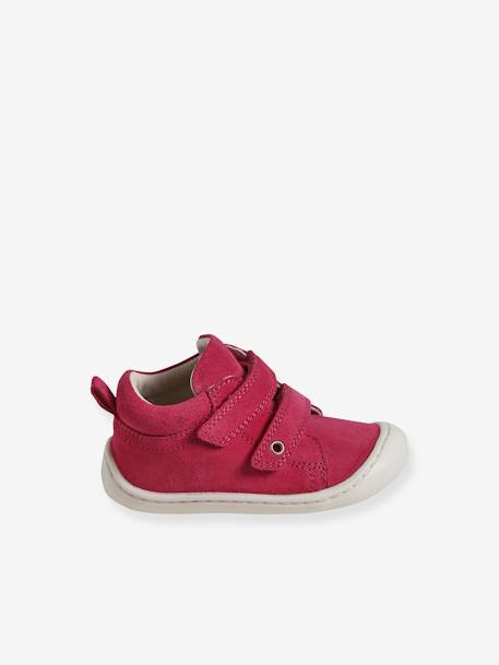 Pram Shoes in Soft Leather, Hook&Loop Strap, for Babies, Designed for Crawling bordeaux red+fuchsia+pale yellow+rose - vertbaudet enfant 