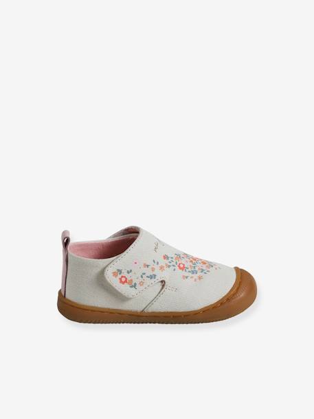 Chaussons bébé toile scratch blanc imprimé+bleu chambray+rose imprimé - vertbaudet enfant 