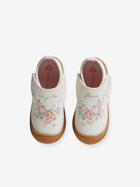 Chaussons bébé toile scratch blanc imprimé+bleu chambray+rose imprimé - vertbaudet enfant 