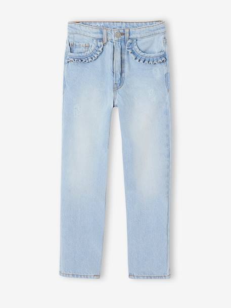 Jean fille droit MorphologiK tour de hanches Fin bleu foncé+denim bleached+stone - vertbaudet enfant 