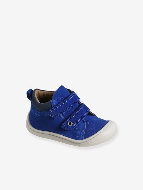 Pram Shoes in Soft Leather with Hook&Loop Strap, for Babies, Designed for Crawling blue+electric blue+navy blue - vertbaudet enfant 