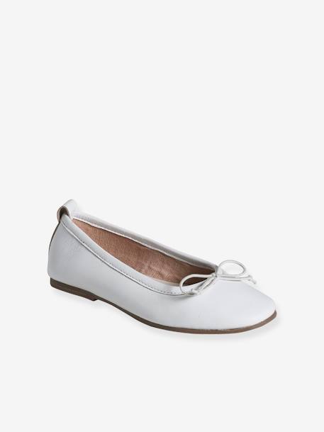 Leather Ballerina Pumps for Girls white - vertbaudet enfant 
