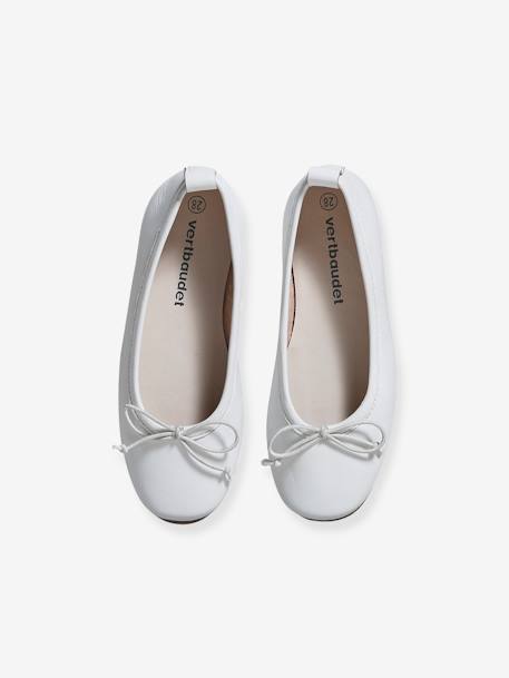Leather Ballerina Pumps for Girls white - vertbaudet enfant 
