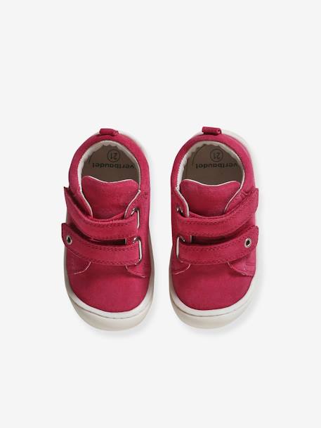 Pram Shoes in Soft Leather, Hook&Loop Strap, for Babies, Designed for Crawling bordeaux red+fuchsia+gold+pale yellow+rose - vertbaudet enfant 