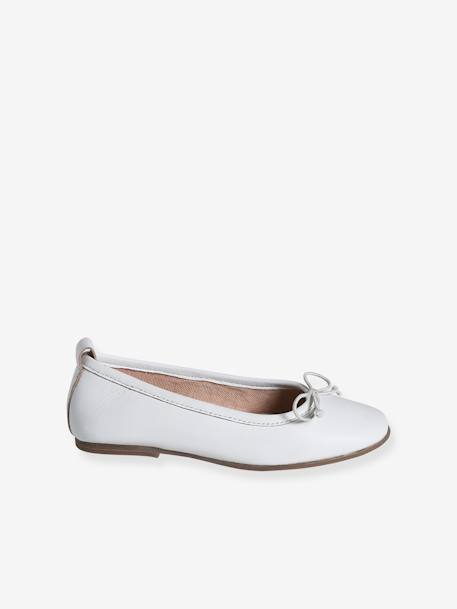 Leather Ballerina Pumps for Girls white - vertbaudet enfant 