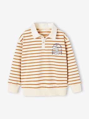 Boys-Striped Sweatshirt with Polo Shirt Collar for Boys