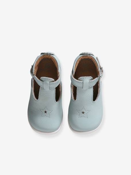 T-Strap Soft Leather Ankle Boots for Babies, Designed for First Steps sky blue - vertbaudet enfant 