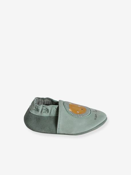 Elasticated, Soft Leather Slip-Ons for Babies sage green - vertbaudet enfant 