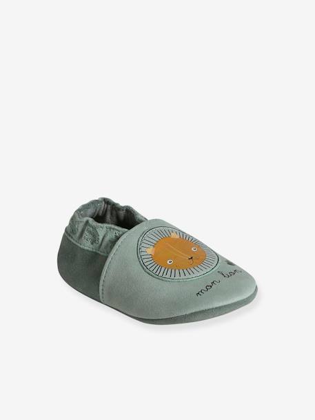 Elasticated, Soft Leather Slip-Ons for Babies sage green - vertbaudet enfant 