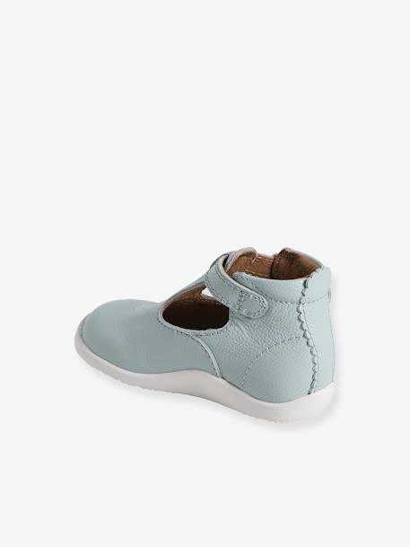 T-Strap Soft Leather Ankle Boots for Babies, Designed for First Steps sky blue - vertbaudet enfant 