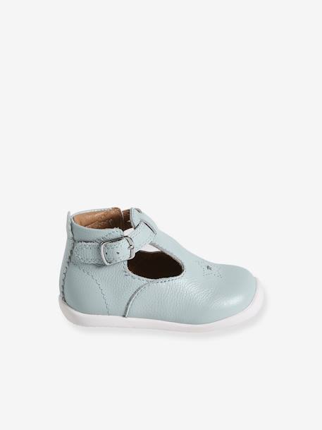 T-Strap Soft Leather Ankle Boots for Babies, Designed for First Steps sky blue - vertbaudet enfant 