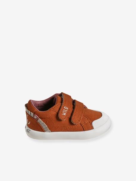 Fabric Trainers with Touch Fasteners, for Baby Boys dark brown+printed beige - vertbaudet enfant 