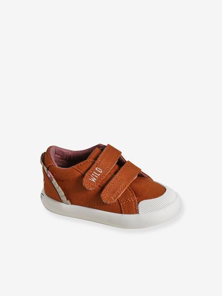 Fabric Trainers with Touch Fasteners, for Baby Boys dark brown+printed beige - vertbaudet enfant 