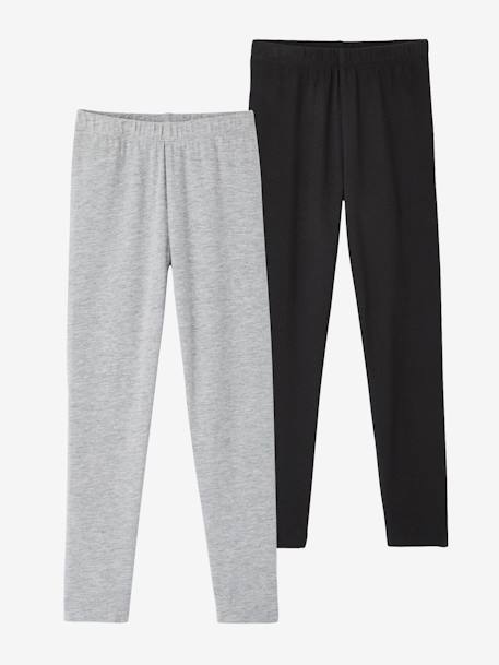 Lot de 2 leggings fille Basics anthracite+écru+gris chiné+noir+lot gris anthracite + bleu mar - vertbaudet enfant 