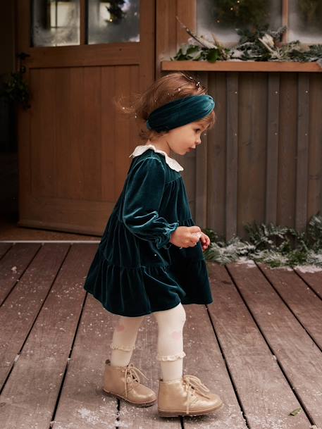 Coffret cadeau de Noël robe velours + bandeau bébé fille - vert