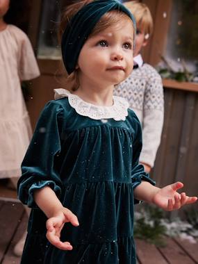 Bébé-Coffret cadeau de Noël robe velours + bandeau bébé fille