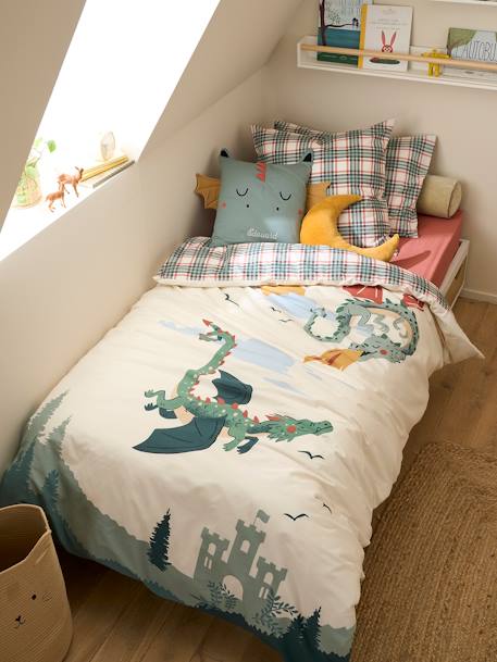 Duvet Cover + Pillowcase Set, Dragons printed white - vertbaudet enfant 
