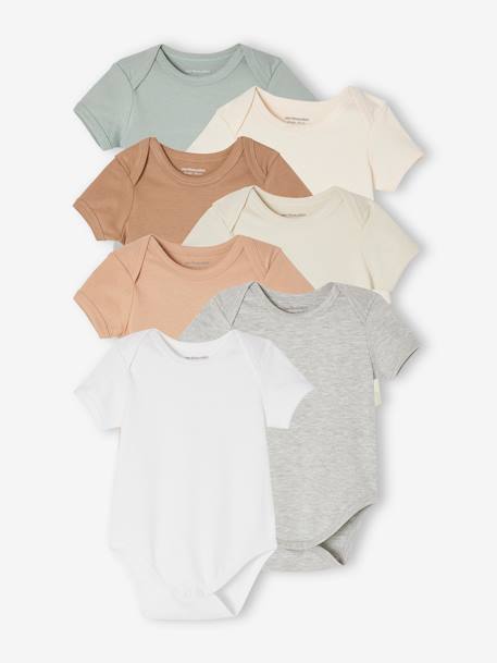 Pack of 7 Short Sleeve Bodysuits, Cutaway Shoulders, BASICS for Babies multicoloured - vertbaudet enfant 