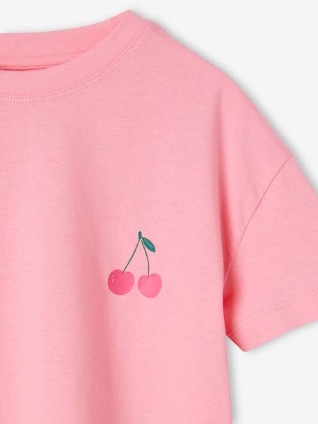Tee-shirt fille motif poitrine manches courtes rose bonbon - vertbaudet enfant 
