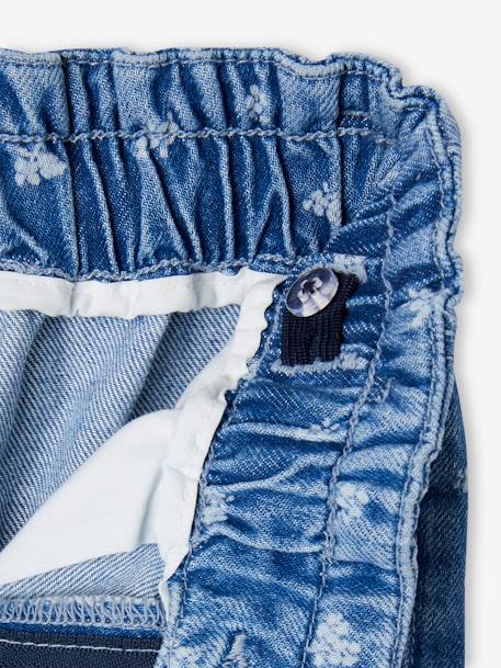 Wide-Leg Paperbag Jeans with Flower Motifs for Girls stone - vertbaudet enfant 