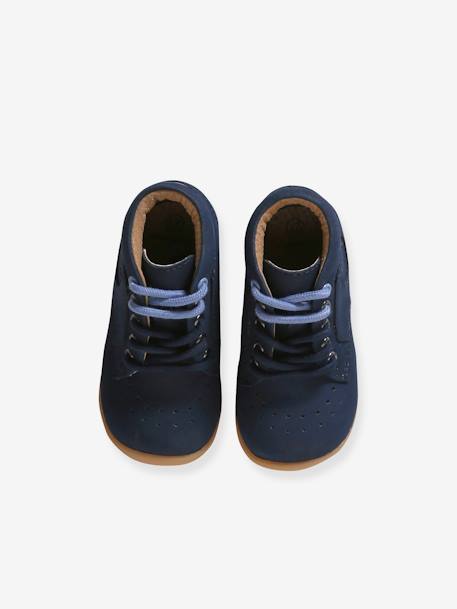 Lace-Up Soft Leather Ankle Boots for Babies, Designed for First Steps navy blue+set blue - vertbaudet enfant 
