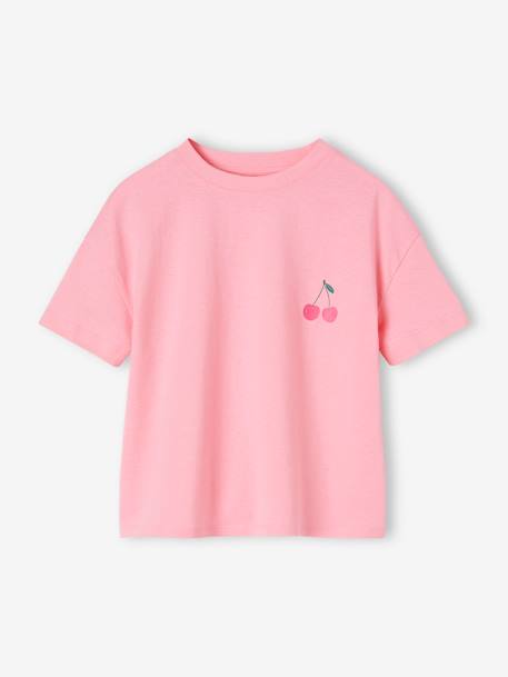 Tee-shirt fille motif poitrine manches courtes rose bonbon - vertbaudet enfant 