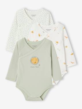 Baby-Bodysuits-Pack of 3 Assorted "Lion" Bodysuits in Organic Cotton for Newborns