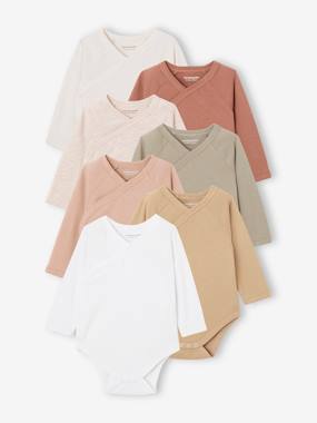 Pack of 7 Long Sleeve, Organic Cotton Bodysuits with Front Opening, Basics  - vertbaudet enfant