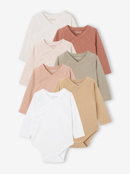 Pack of 7 Long Sleeve, Organic Cotton Bodysuits with Front Opening, Basics multicoloured - vertbaudet enfant 