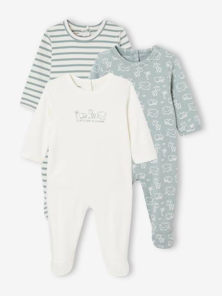 Lot de 3 pyjamas bébé mixtes en interlock BASICS bleu grisé - vertbaudet enfant 