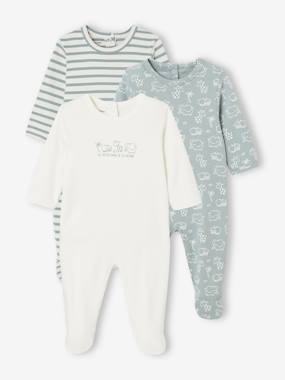 Pack of 3 Interlock Sleepsuits for Babies, BASICS  - vertbaudet enfant