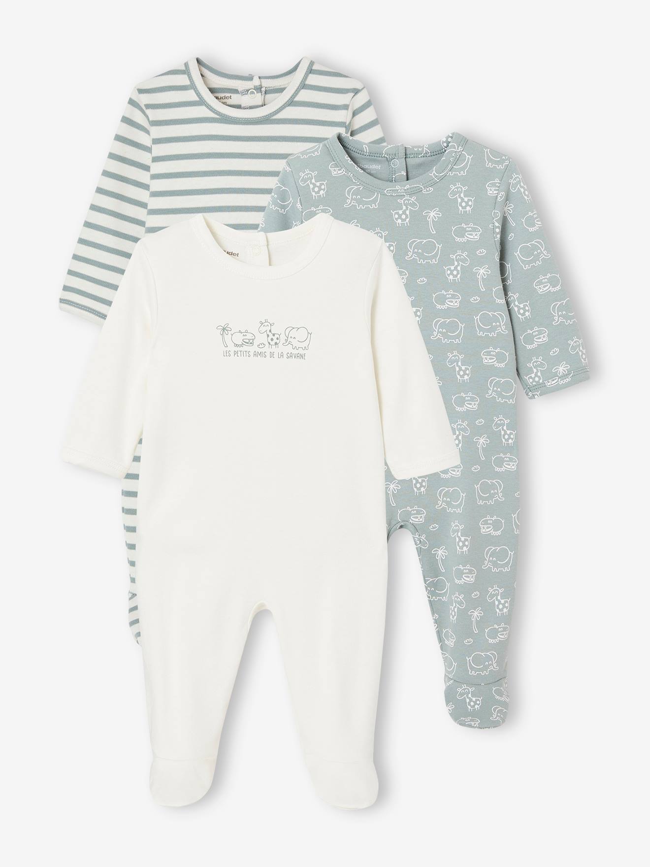 Lot De 3 Dors-bien Bébé NEXT - Taille 3 Mois - En Pur Coton - Fermeture Zip Avec Boutons-pression - Pieds Intégrés - Coloris Marron/bleu