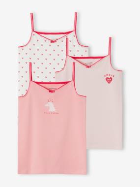 -Pack of 3 Organic Cotton Cami Tops, Hearts & Unicorns, for Girls