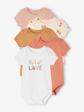 Pack of 5 Organic Cotton Bodysuits with Cutaway Shoulders, for Babies  - vertbaudet enfant