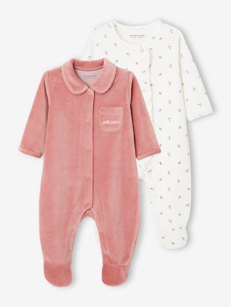 Lot de 2 pyjamas bébé fille en velours vieux rose - vertbaudet enfant 