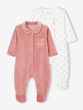 Baby-Pyjamas & Sleepsuits-Pack of 2 Sleepsuits In Velour, for Babies
