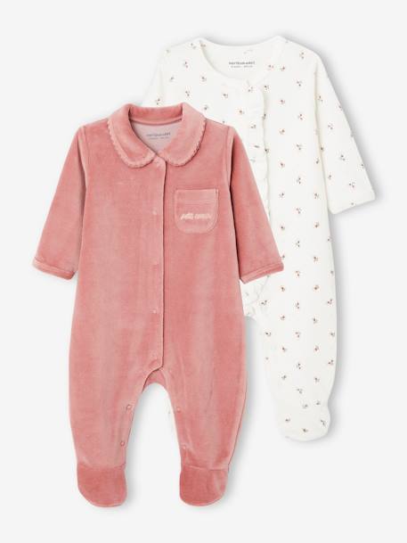 Pack of 2 Sleepsuits In Velour, for Babies old rose - vertbaudet enfant 