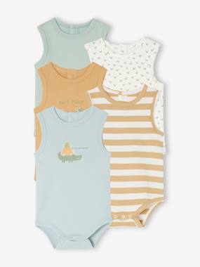 -Pack of 5 Sleeveless Bodysuits in Organic Cotton for Newborn Babies