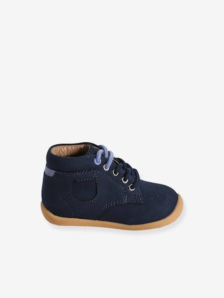 Lace-Up Soft Leather Ankle Boots for Babies, Designed for First Steps navy blue+set blue - vertbaudet enfant 